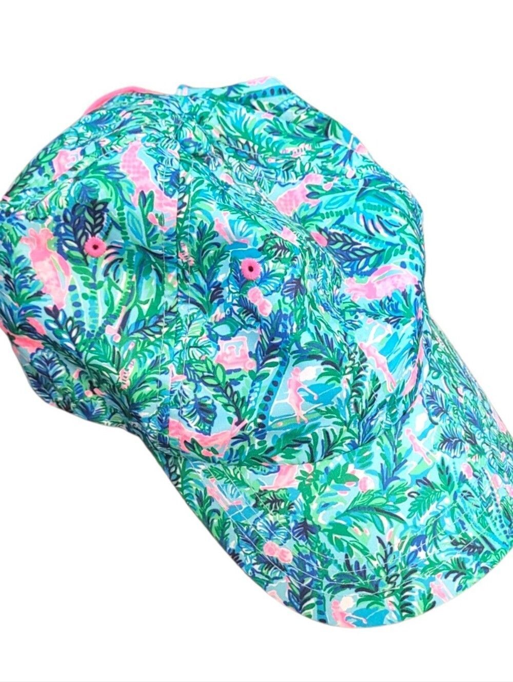 Lily Pulitzer Vibrant Tropical Golf Print Baseball Cap in Teal & Pink OS